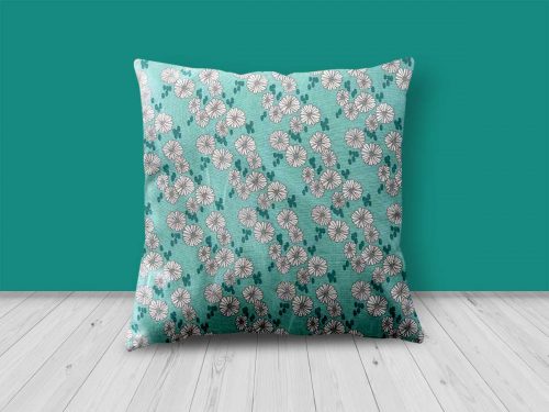 Blue Floral Daisy Print Cushion from Handmade Gift Company