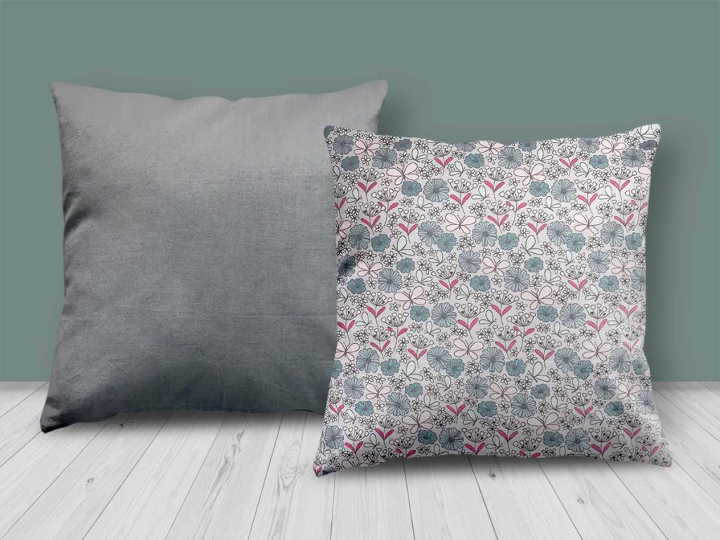 Floral Blue/Pink/Grey Design Cushion-CUS24