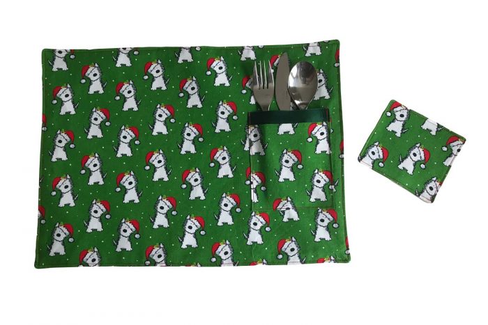 Handmade Christmas Placemats-Santa Terrier