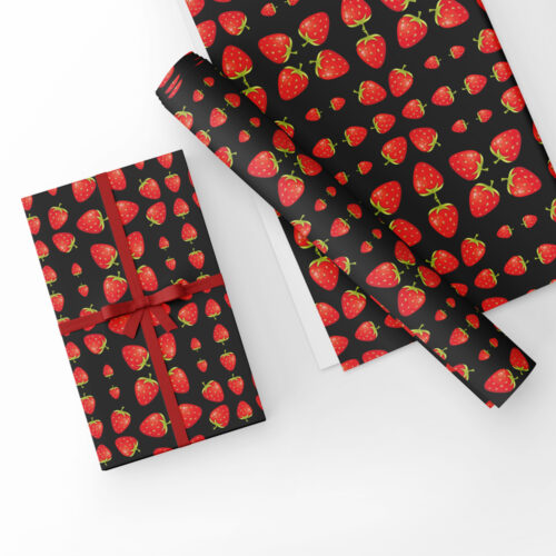 Gift Wrap Strawberries Black