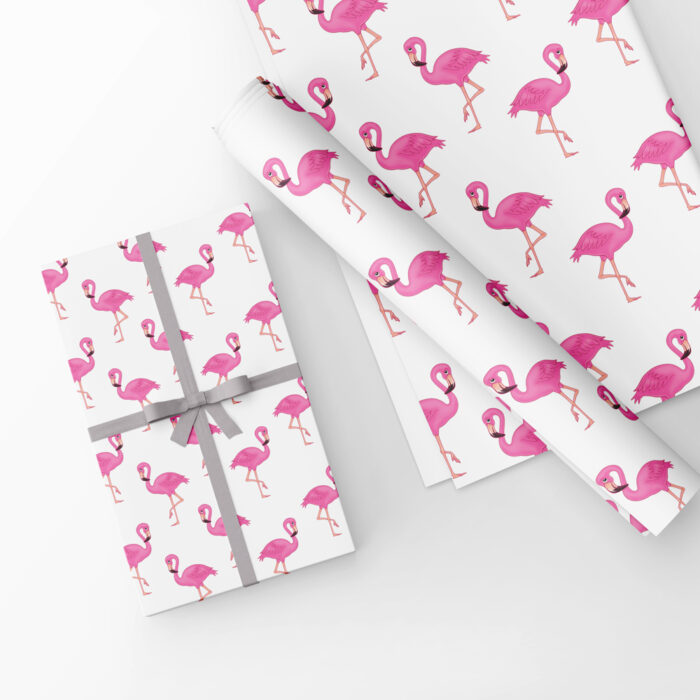 Pink Flamingo Gift Wrap-White Background