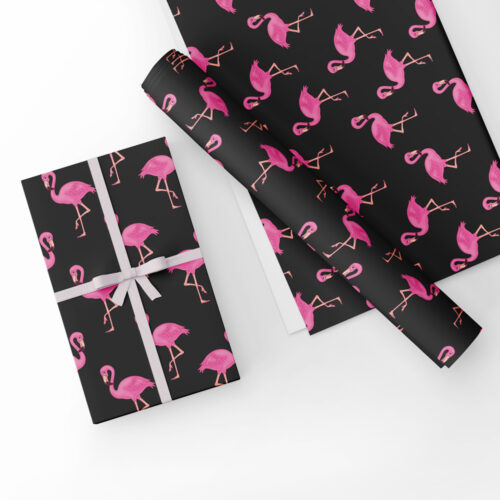 Pink Flamingo Gift Wrap Black