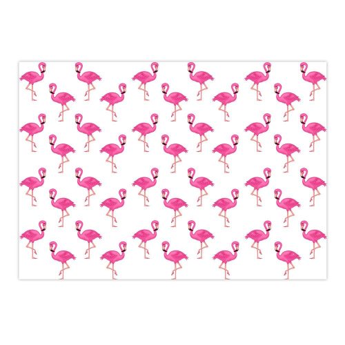 Pink Flamingo Gift Wrap-White Background-Handmade Gift Company