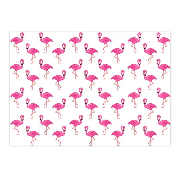 Pink Flamingo Gift Wrap-White Background-Handmade Gift Company
