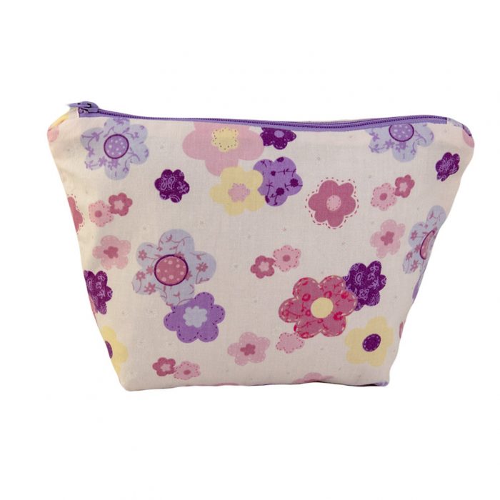 Puple Floral Cotton Cosmetic Bag