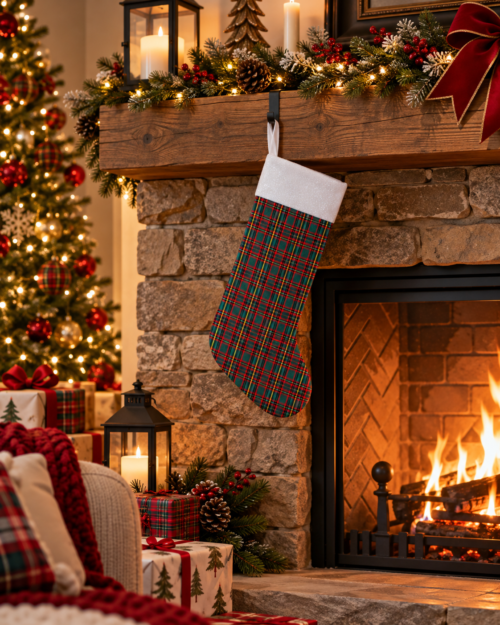 Handmade Christmas Stocking-Green Tartan