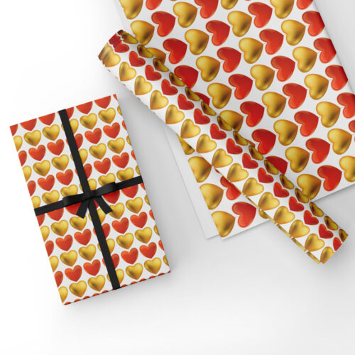 Hearts Gift Wrap Red-Gold