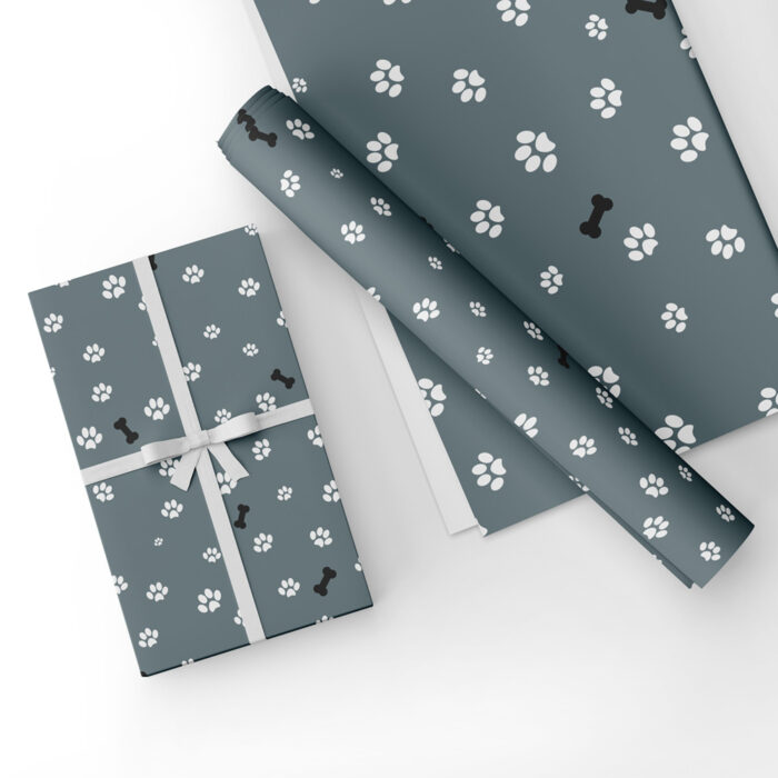 Wholesale Dog Paws Grey Gift Wrap & Tag