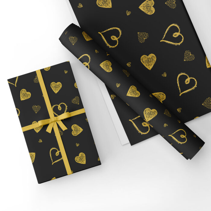 Heart Design Gift Wrap-Gold