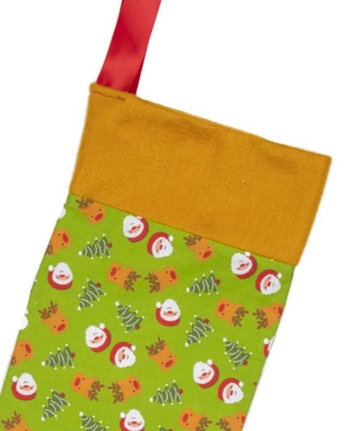 Santa & Reindeers Christmas Stocking. Green_Gold-CST012