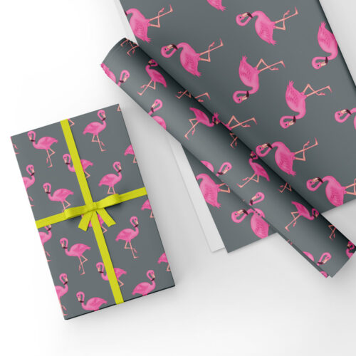 Flamingo Gift Wrap Grey