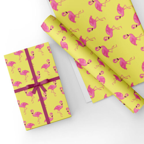 Flamingo Gift Wrap Yellow