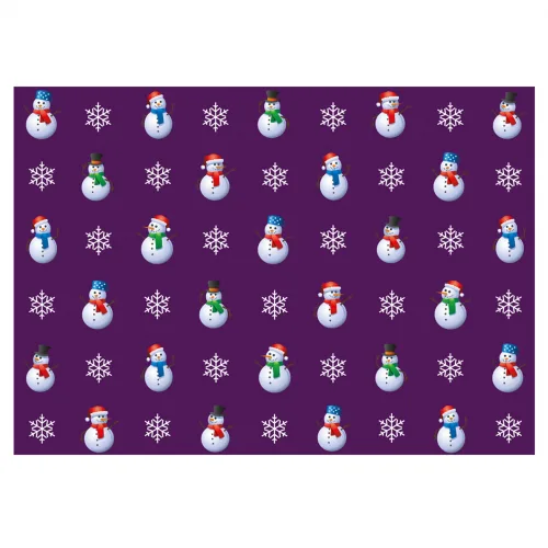 Christmas Gift Wrap Snowmen Purple