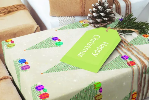 Christmas Gift Wrap Trees Green