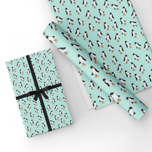 Penguins Gift Wrap Blue