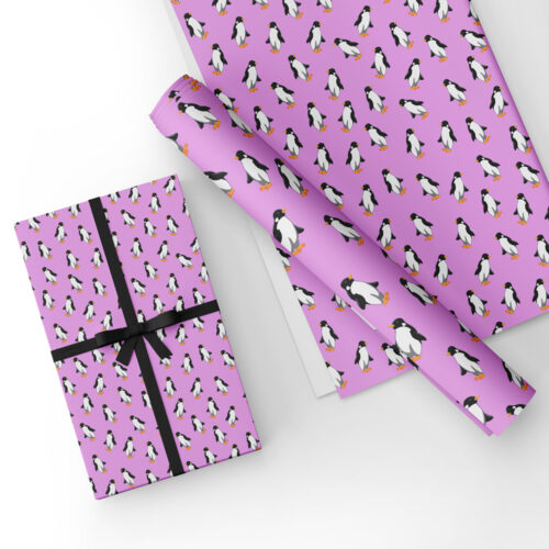 Penguins Gift Wrap Pink