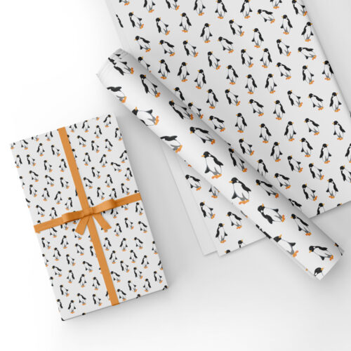 Penguins Gift Wrap White