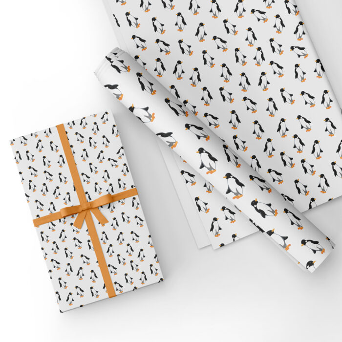 Penguins Gift Wrap White
