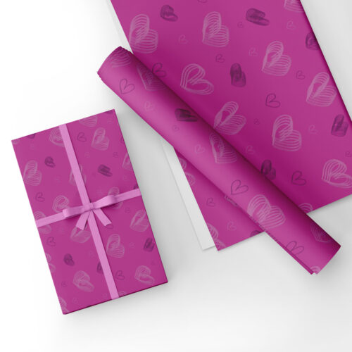 Spiral Hearts Pink Gift Wrap