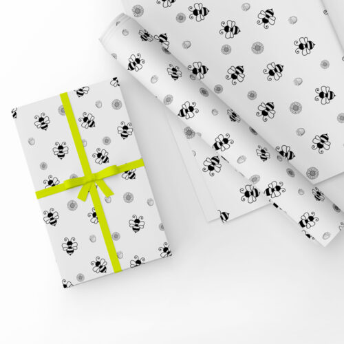 Bees Gift Wrap White