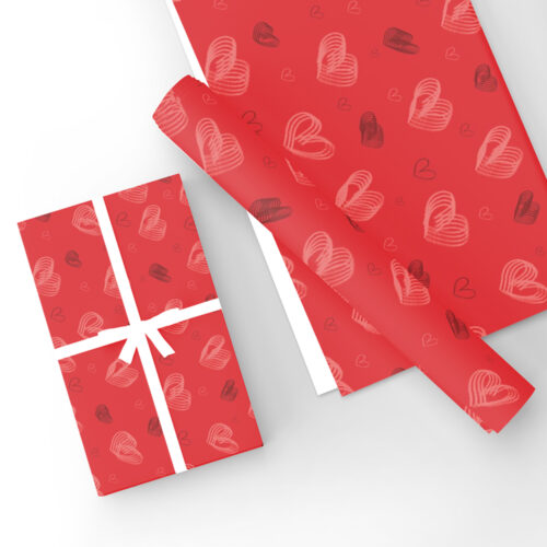 Spiral Hearts Red Gift Wrap