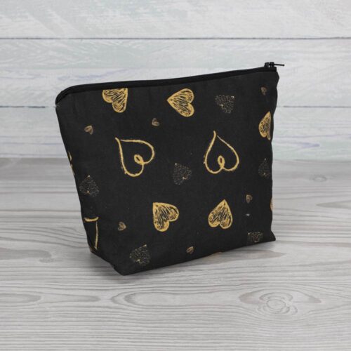 Gold Hearts Cosmetic Bag
