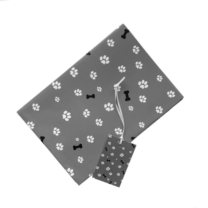 Wholesale Dog Paws Grey Gift Wrap & Tag