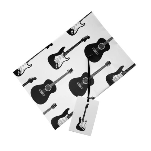 Wholesale Black & White Guitar Gift Wrap & Tag