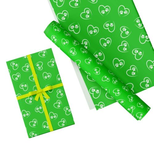 Dog Paws Gift Wrap Green