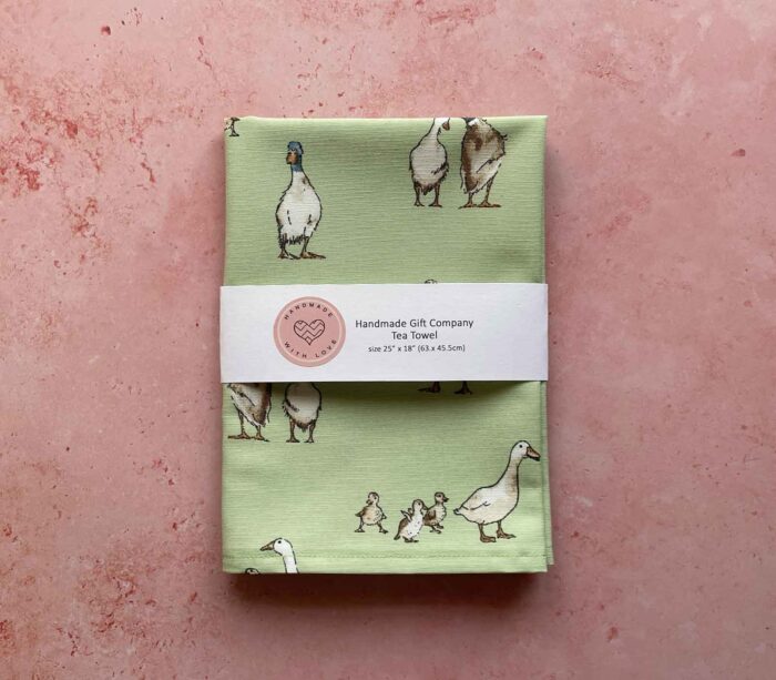 Tea Towel Geese Green