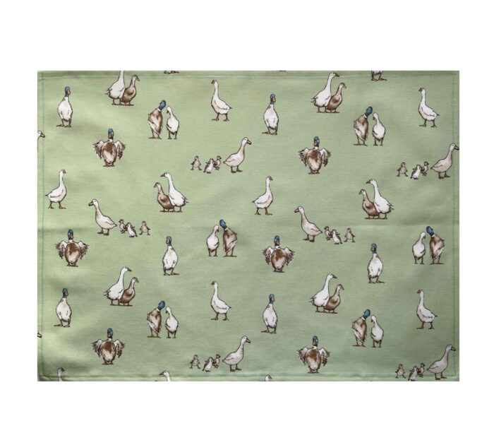 Tea Towel Geese Green