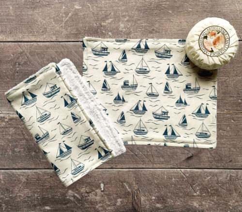 Face Cloths Blue Boats