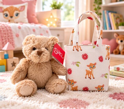 Teddy in a Bag – Baby Deer & Flowers Design
