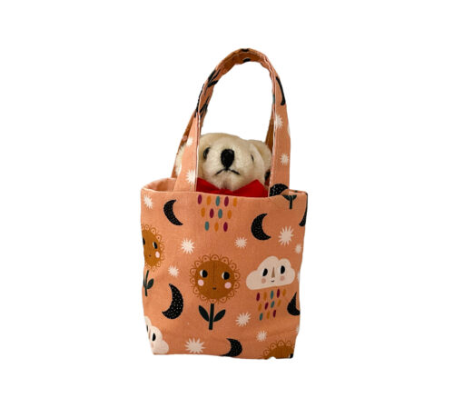 Teddy in a Bag – Orange Moon & Flower Design